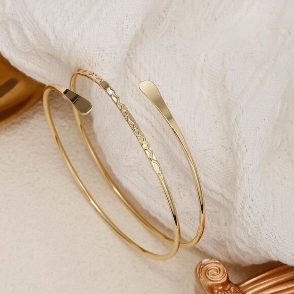 2Pcs Gold Arm Cuff Bracelets Set for Women Open Adjustable Upper Arm Bangles Coi - Picture 5 of 7